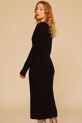 Robe pull mi-longue vintage à manches longues et découpes - Noir